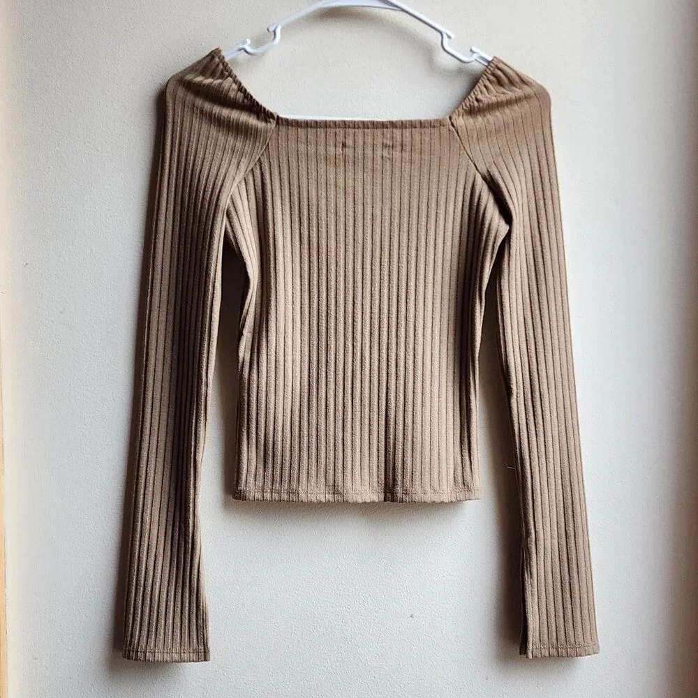 Madewell Tan Ribbed Stretch Crop Top Size XXS